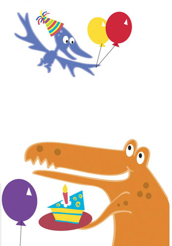 Bunte Dinos mit Geburtstagstorte
