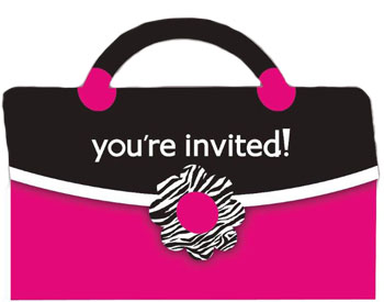 Girly Party Einladungskarten im Handtaschen-Design
