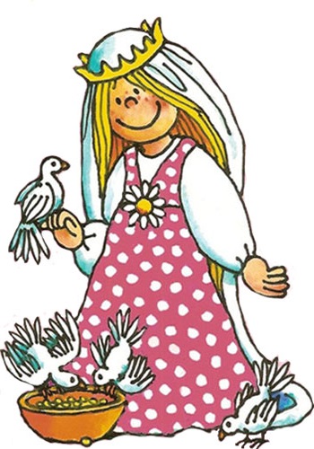 Kleine Prinzessin mit weißen Tauben