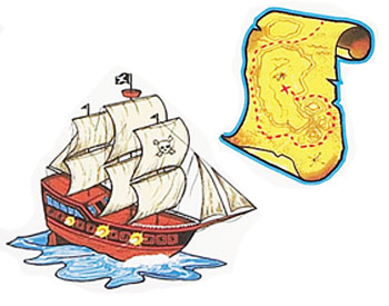 Piratenschiff mit Schatzkarte