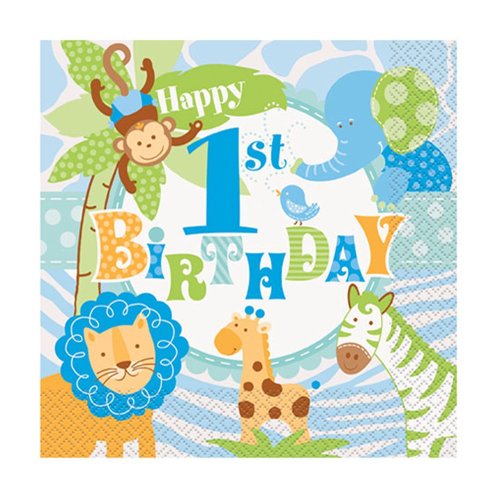 Servietten Safari In Blau 1 Geburtstag