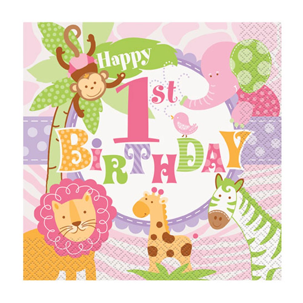 Servietten Safari In Rosa 1 Geburtstag